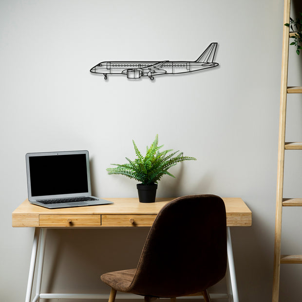 Embraer E190 E2 Airplane Silhouette Metal Wall Art