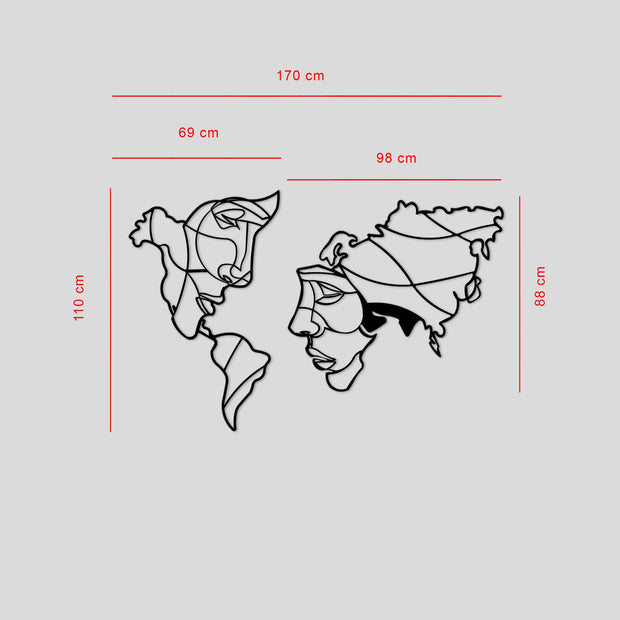 Visages de carte du monde en métal, décor mural en métal, décor en métal pour la maison, œuvre d’art, art mural, art en métal, décoration murale, art de la maison, art de bureau