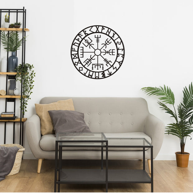 Vegvisir Wayfinder Metal Wall Art , Vegvisir Runic Compass Metal Wall Decor , Mur en métal suspendu , Cadeau de pendaison de crémaillère , Viking Compass Wall