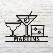 Personalized Bar Theme Metal Wall Art ,Martini Metal Wall Decor , Custom Metal Wall Art ,Housewarming Gift , House Gift , Whiskey Wall Art