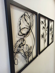 Blumen-Wandkunst aus Metall (3er-Set), Blumen-Wanddekoration aus Metall, Büro-Wandkunst aus Metall, Wintergarten-Wanddekoration aus Metall, Einweihungsgeschenk