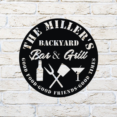 Hinterhof-Bar und Grill, individuelles Metallschild, personalisiertes Barschild, Whiskey-Schild, Metall-Familiennamensschild, Pub-Schild, Pub-Wanddekoration, Irish Pub