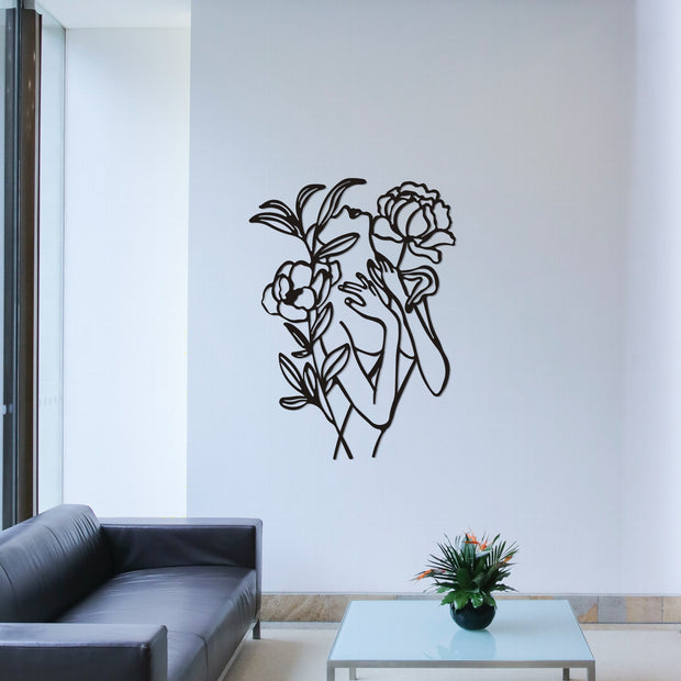 Art au trait métallique, Art au trait nu de femme, Art mural de bureau, Art mural minimaliste, Art mural de chambre à coucher, Décor de chambre à coucher, Art floral, Femme fleur