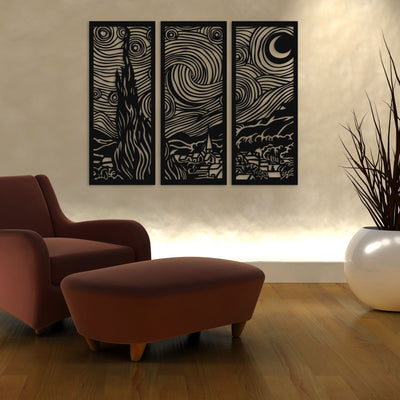Sternennacht Metallwandkunst (3 Stück), Van Gogh Sternennacht, Wohnzimmer Wanddekoration, Van Gogh Sternennacht Metallwandkunst
