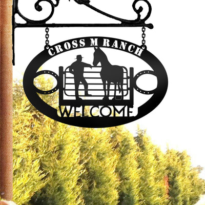 Metall-Ranch-Schild – Cowboy-Schild – individuelles Metallschild – Pferdefarm-Metallschild – Anwesensschild, Ranch-Familiennamenschild, Farm-Adresse – Rodeo-Schild