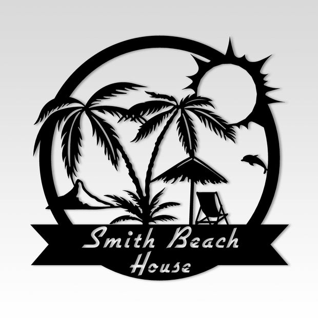 Individuelles Stranddekor | Nautisches Dekor | Seehaus-Dekor | Sommer-Strand-Haus-Schild | Küstendekor aus Metall | Außenschild Sunset Beach