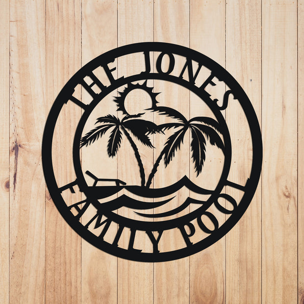 Personalized Family Pool Sign, Pool Palm Tree Sign, Tree House Sign, Family Name Sign, Tropical Patio or Pool Sign, Tropical Sign