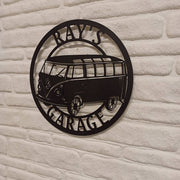Custom   Retro Minibus Theme Metal Wall Sign , Custom Classical Minibus Garage Name Sign , Personalized Garage Family Name Sign