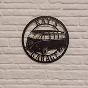Benutzerdefiniertes Retro-Minibus-Thema-Metallwandschild, individuelles klassisches Minibus-Garage-Namensschild, personalisiertes Garagen-Familiennamensschild