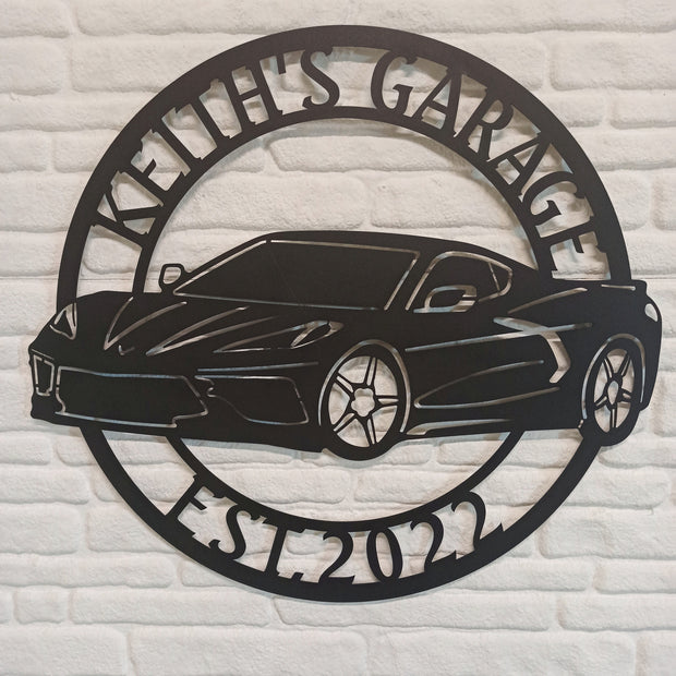 Panneau métallique Corvette C8, panneau Chevrolet, panneau de garage,