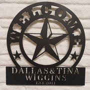 Personalisiertes Familienname-Metallschild, etabliertes Familienschild aus Metall, Einweihungsgeschenk, Willkommensschild, individuelles Texas-Schild, Texas-Stern